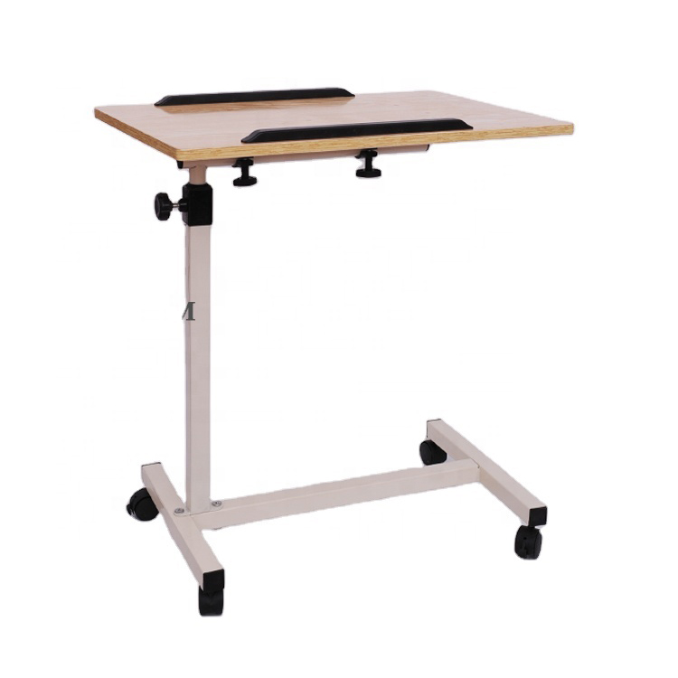 Folding Adjustable Tilt Overbed Table Hospital Side Table with Wheels