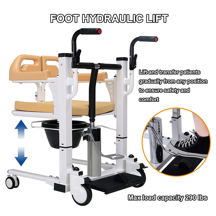 Hydraulic Patient Lifting Transfer Chair with Toilet Adjustable Seat Shower Chair