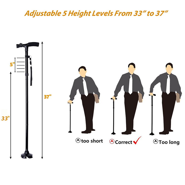 Adjustable Aluminum Foldable Walking Canes with LED Light