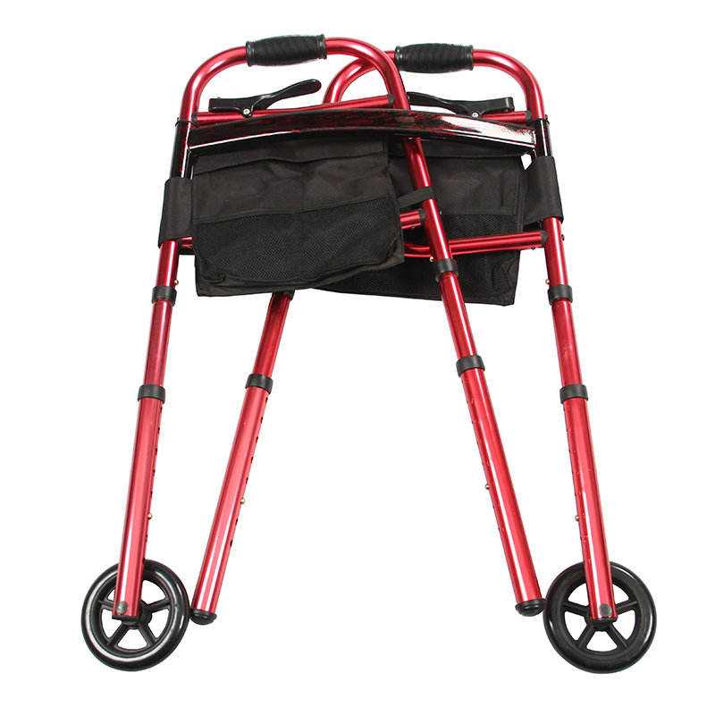 Aluminum Folding Travel Walker with 5-inch Wheels and Fold up Legs