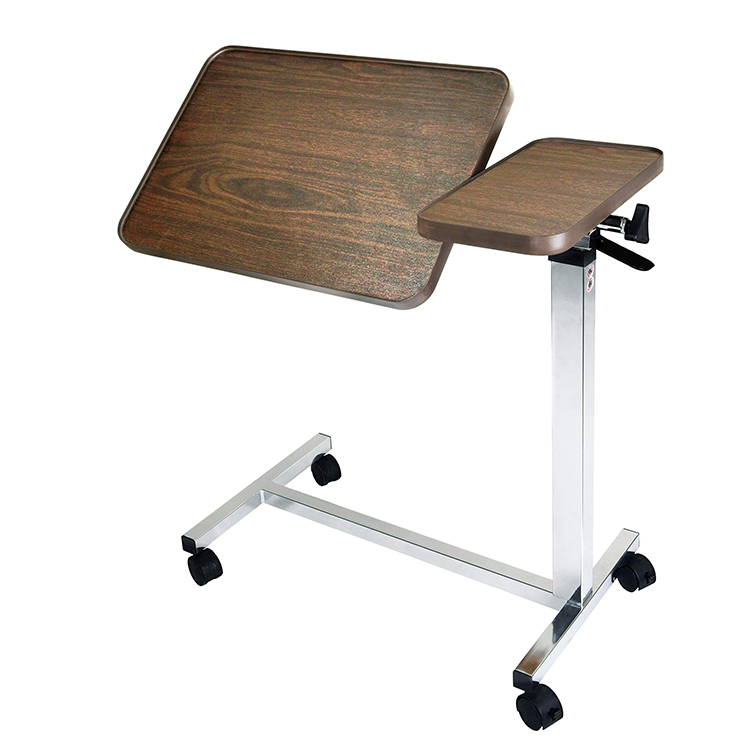 Medical Adjustable Tilt Top Overbed Table Rolling Bed Table with Wheels