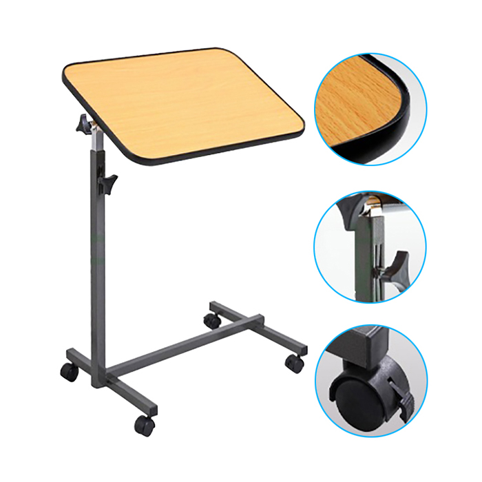 Folding Adjustable Bedside Table Overbed Table with Wheels for Home Use