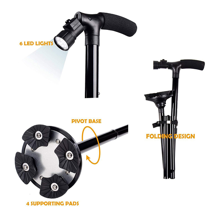 Adjustable Aluminum Foldable Walking Canes with LED Light