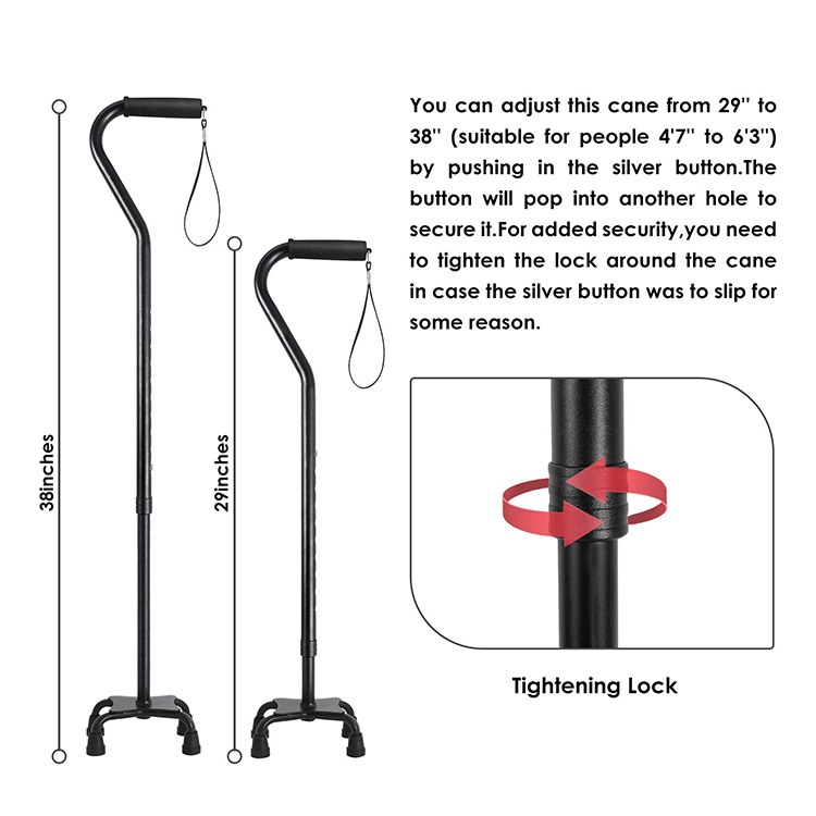 Lightweight Walking Sticks Quad Canes with Offset Handle and 4 Feet