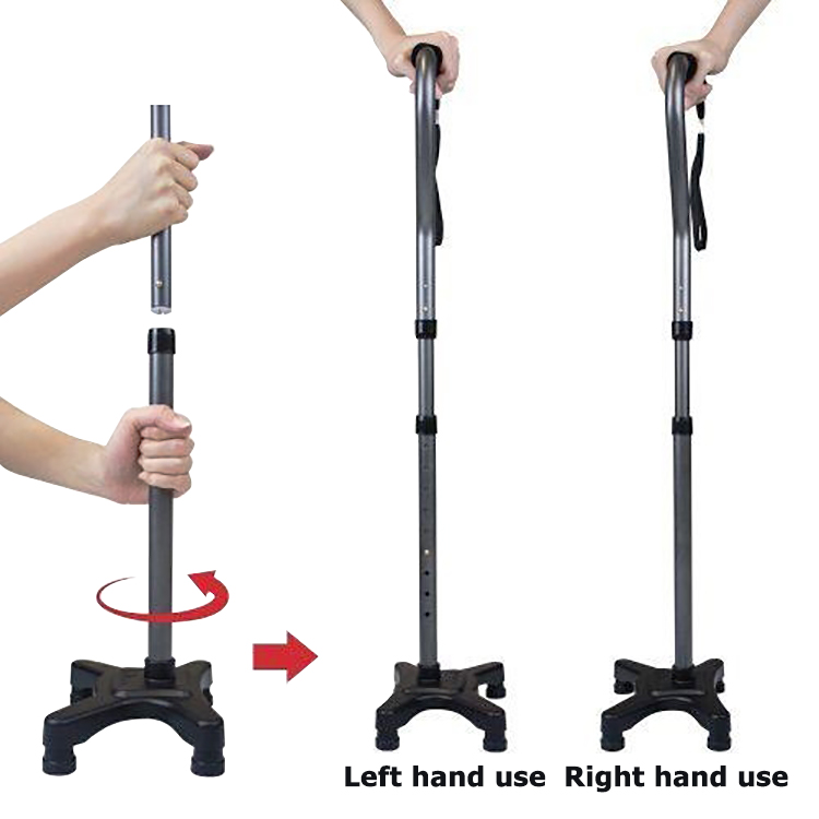 Adjustable Folding Quad Walking Cane for Right and Left Hand Use