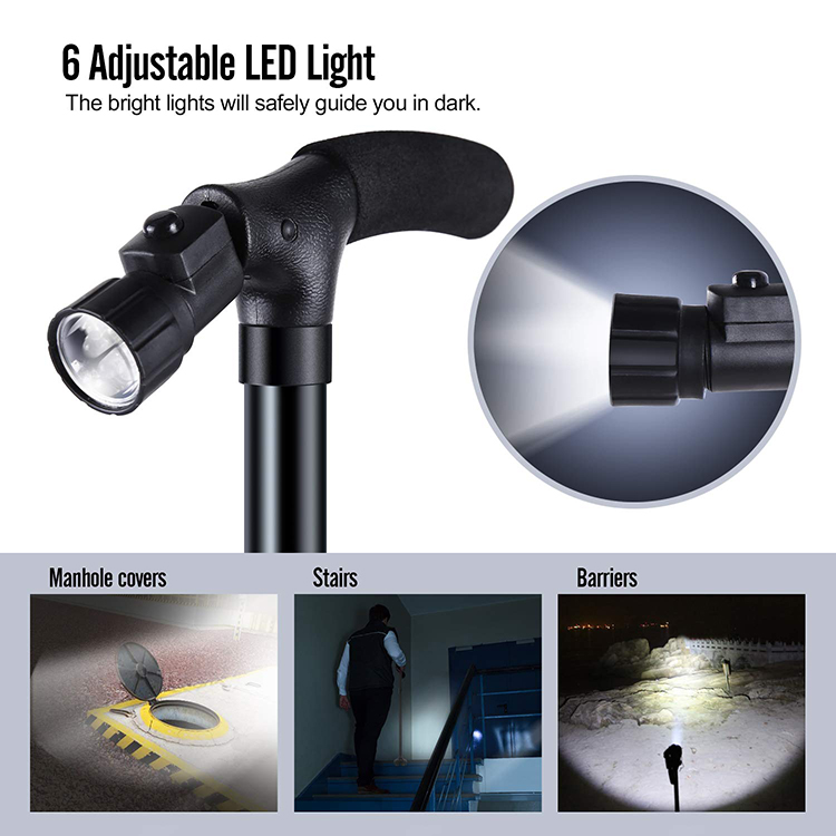 Adjustable Aluminum Foldable Walking Canes with LED Light