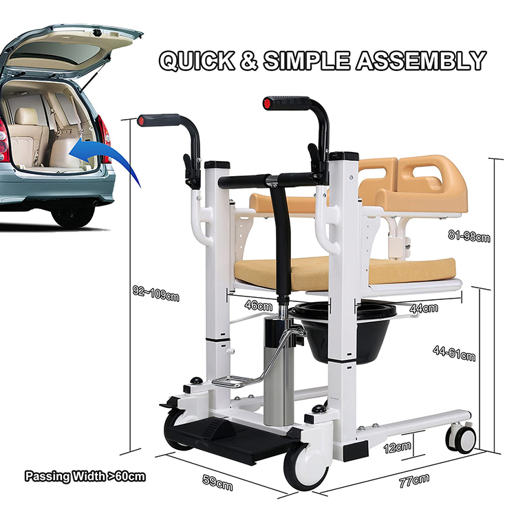 Hydraulic Patient Lifting Transfer Chair with Toilet Adjustable Seat Shower Chair