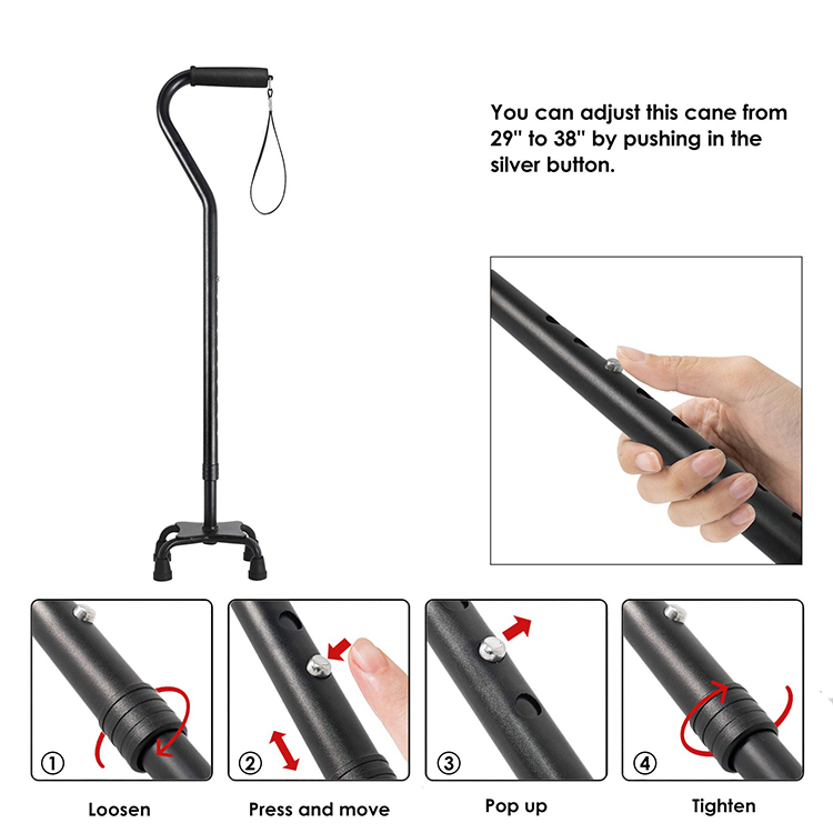 Lightweight Walking Sticks Quad Canes with Offset Handle and 4 Feet