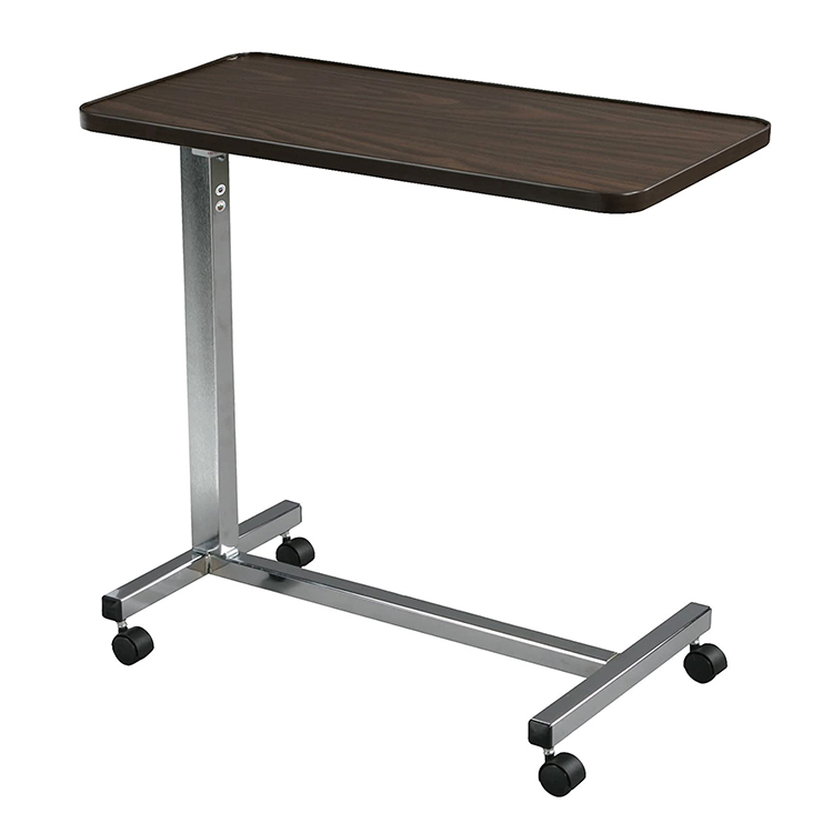 Height Adjustable Bed Table Non Tilt Top Overbed Bedside Table With Wheels