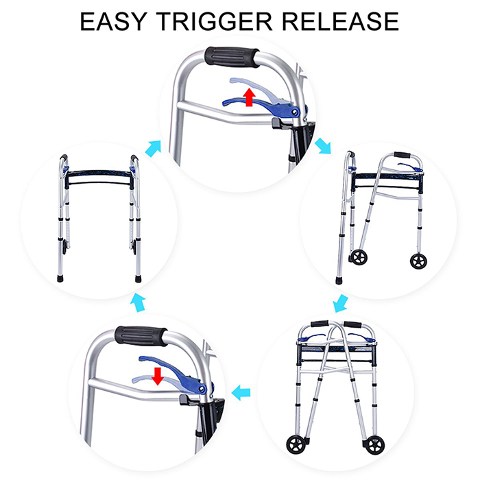 Compact Walker Trigger Release Folding Walkers with Wheels