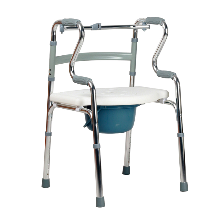 5-in-1 Adjustable Height Walker with Seat Travel Commode Shower Chair for Elderly