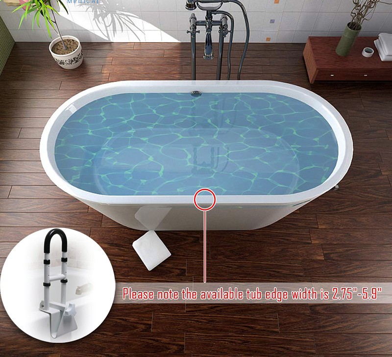 Adjustable Bathtub Grab Bars Steel Clamp on Tub Safety Rail